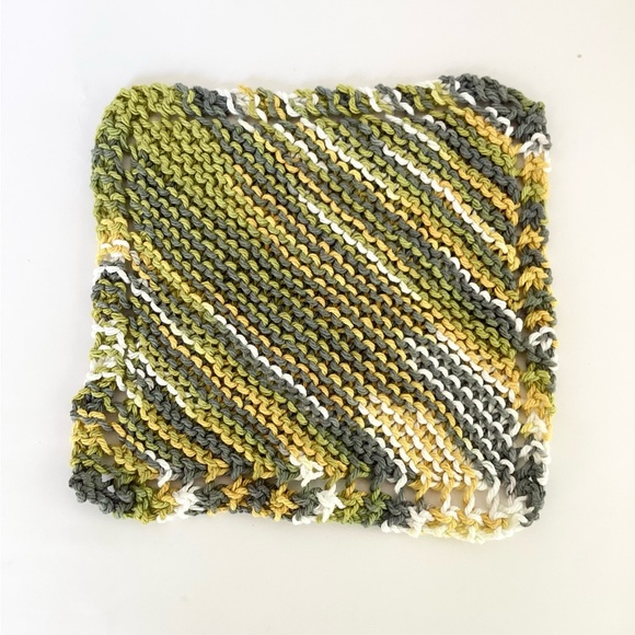 Dishcloth Washcloth Hand Crafted Gold Green Knit Cotton Rustic - Picture 7 of 13